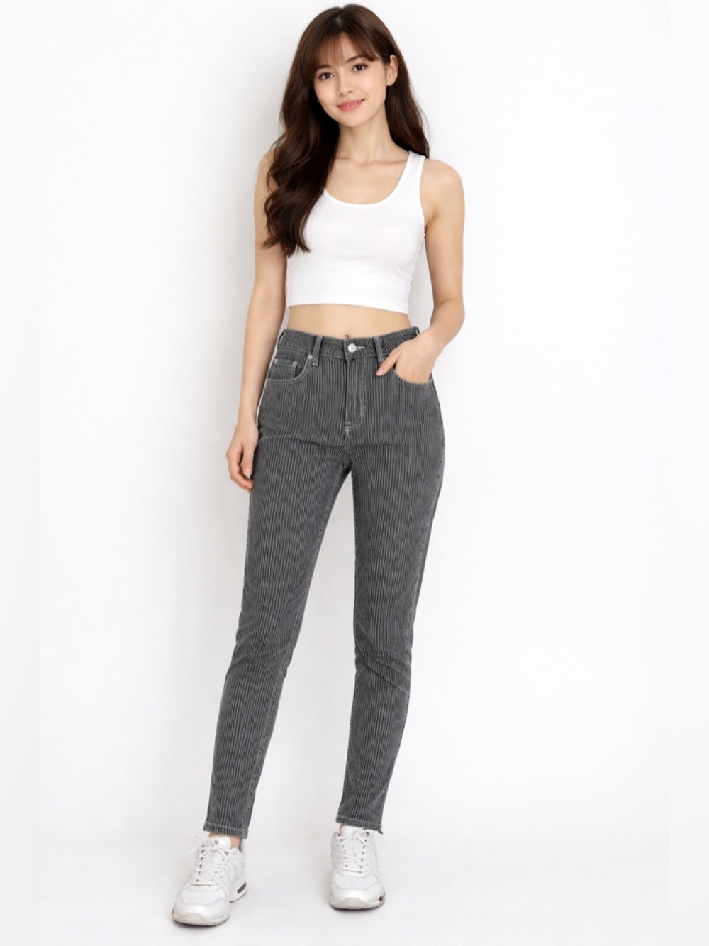 lauren ralph lauren black and white striped mid rise skinny ankle pants